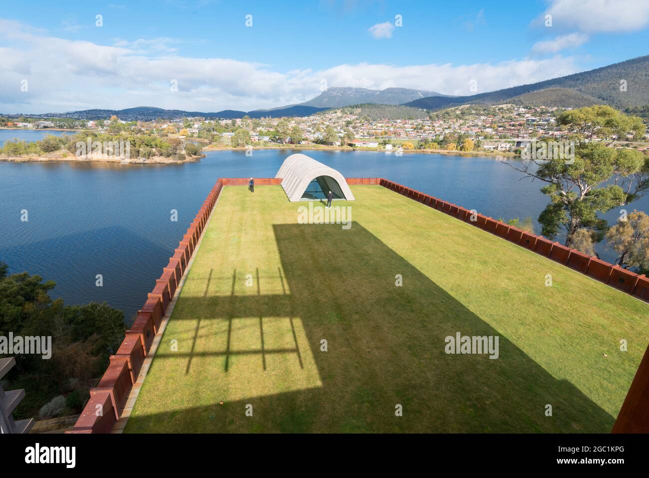 The Faro Bar and Restaurant at the Museum of New and Old Art (MONA) in Hobart, Tasmania, Australia, jutting out into the Derwent River Stock Photo