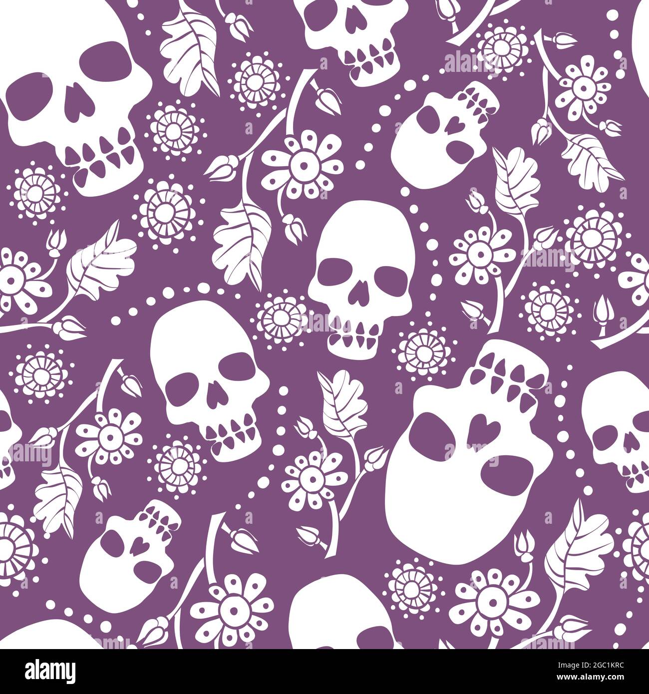 Halloween seamless pattern with stylized human skulls. Stock Vector