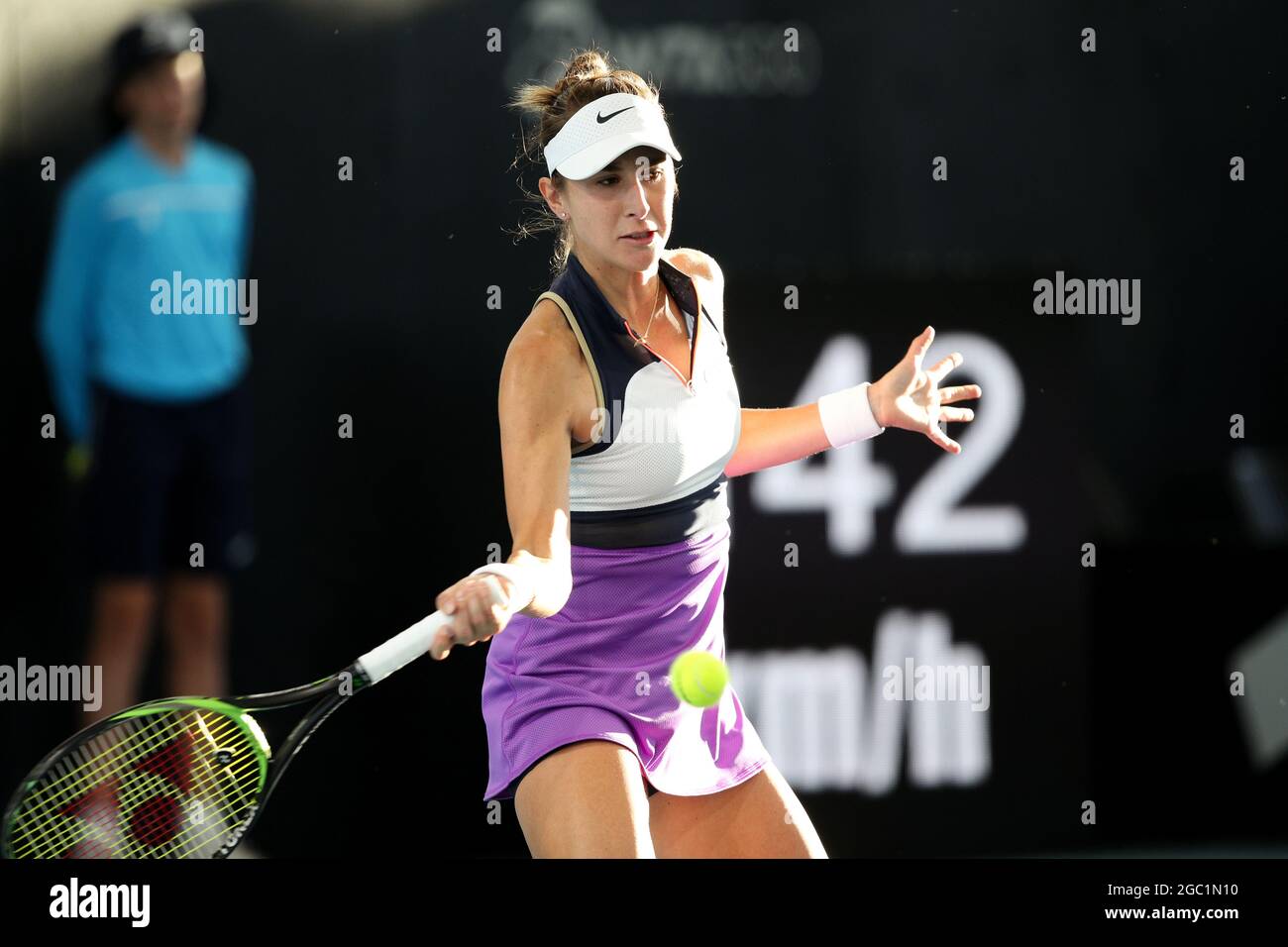 Adelaide Australia February 27 Belinda Bencic Of Switzerland Plays A Shot Against Iga Swiatek Of Poland During Their Singles Final Match On Day Six Of The Adelaide International Tennis Tournament At
