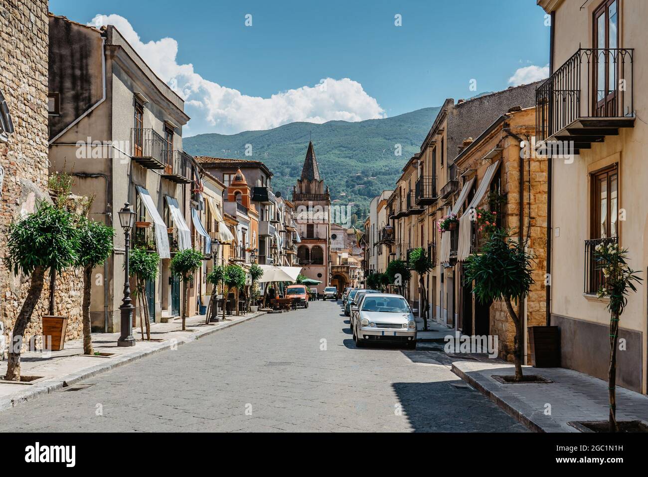 Castelbuono, Sicily. Narrow streets of small medieval village in Park of Madonie.It is known for panettone,typical Sicilian cake.Historical city Stock Photo