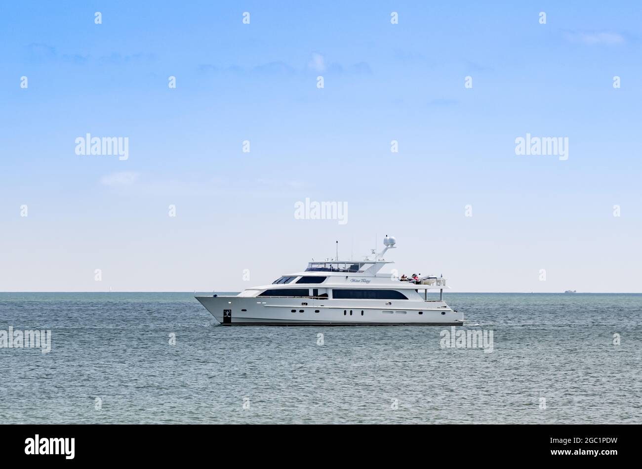 The motor yacht, Miss Tracy off Orient Point, NY Stock Photo