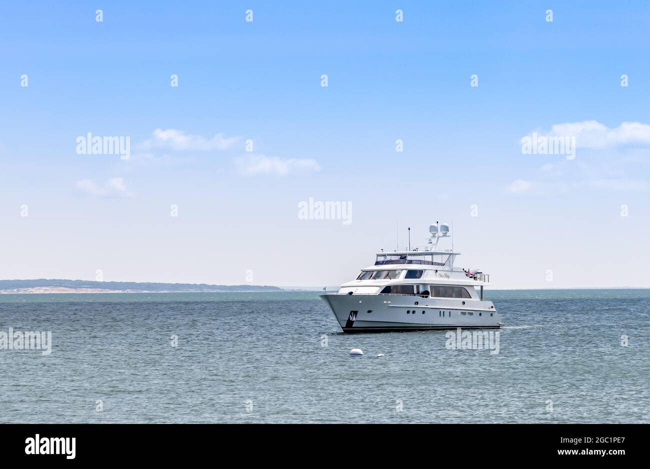 The motor yacht, Miss Tracy off Orient Point, NY Stock Photo