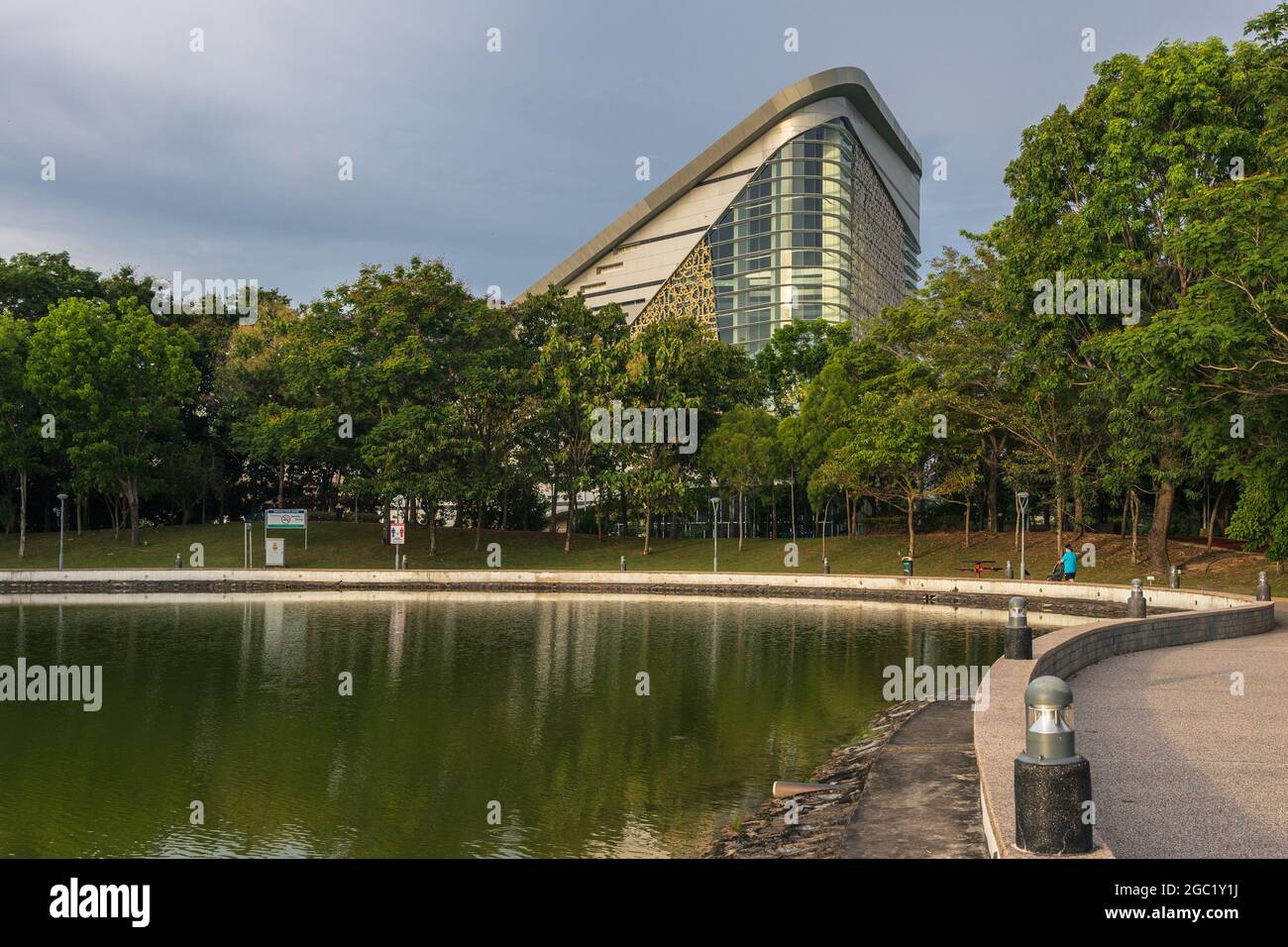 Kota Kinabalu, Sabah, Malaysia - April 24, 2021 : Beautiful library building view from Perdana Park, Tanjung aru Kota Kinabalu,Sabah, Malaysia Stock Photo