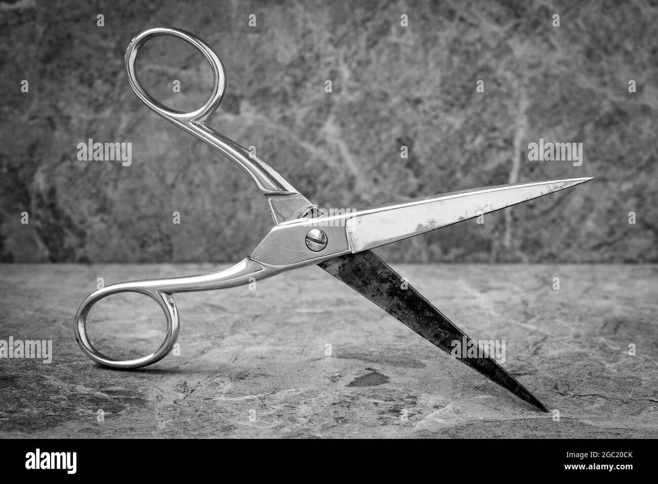 Metal scissors expressed in black and white Stock Photo