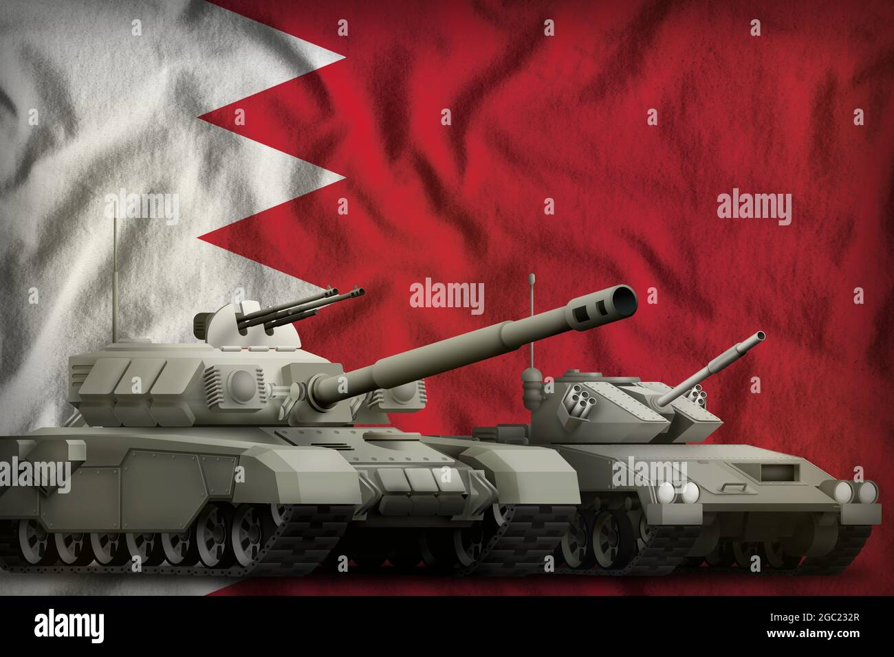 tanks on the Bahrain flag background. Bahrain tank forces concept. 3d
