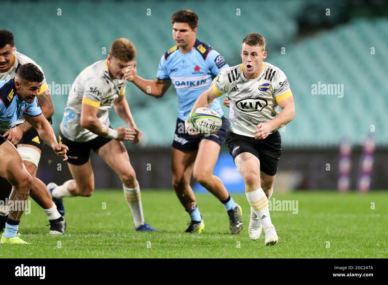 SYDNEY, AUSTRALIA - MAY 14: Luke Campbell of the Hurricanes attacks ...