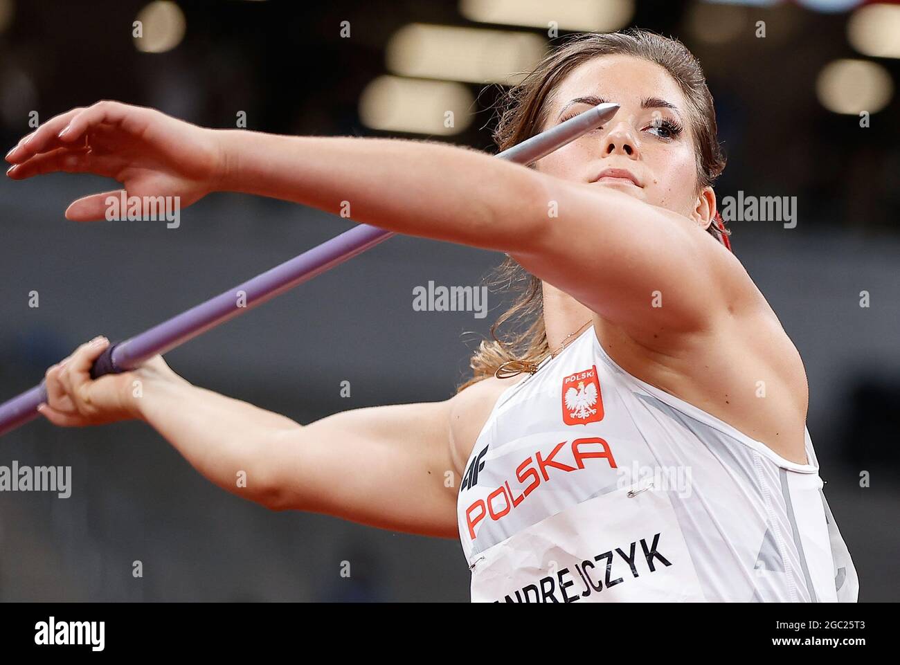 Tokyo, Japan. 6th Aug, 2021. Maria Andrejczyk of Poland competes during the women's javelin throw final at Tokyo 2020 Olympic Games, in Tokyo, Japan, Aug. 6, 2021. Credit: Wang Lili/Xinhua/Alamy Live News Stock Photo