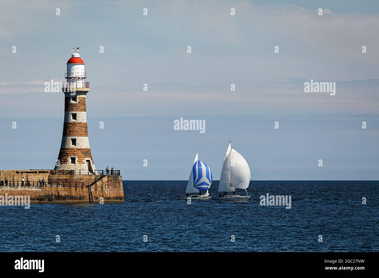 Roker Lighthouse and Yachts Stock Photo