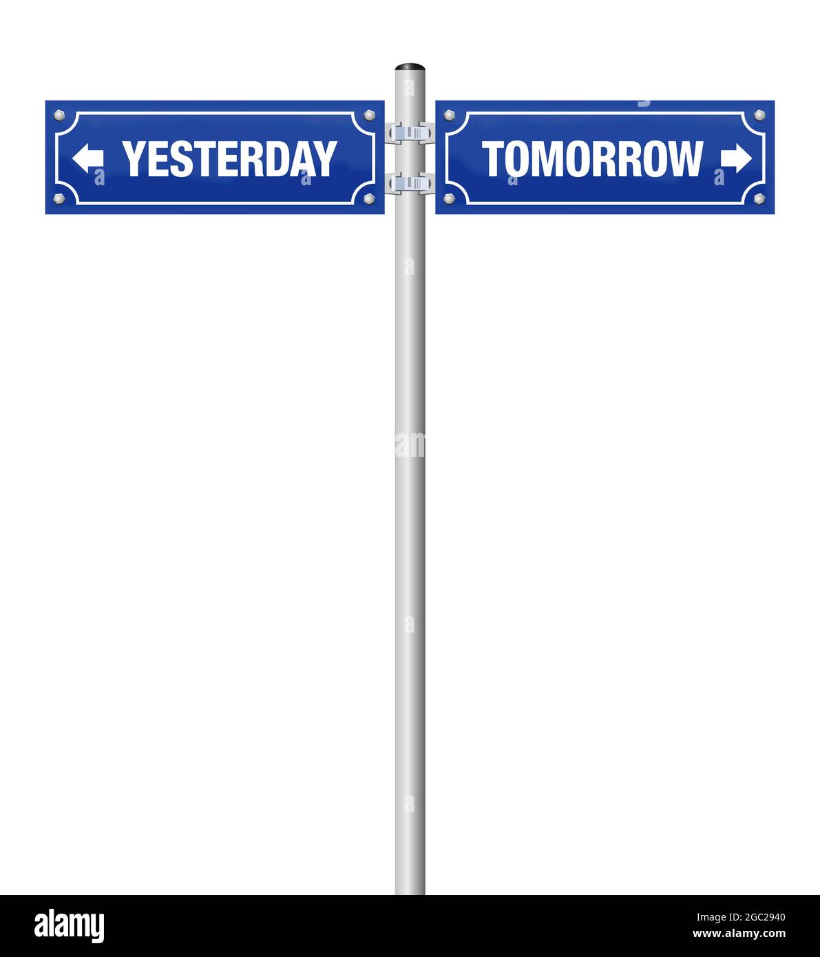 YESTERDAY and TOMORROW, symbol for past and future, for history, evolution, progress, development and change - written on two signposts. Stock Photo