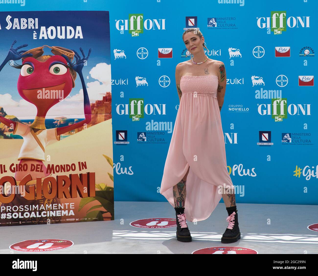 Sabrina Cereseto with name 'lasabrigamer' one of the Italian voices of the film 'Around the world in 80 days' at the Giffoni Film Stock Photo