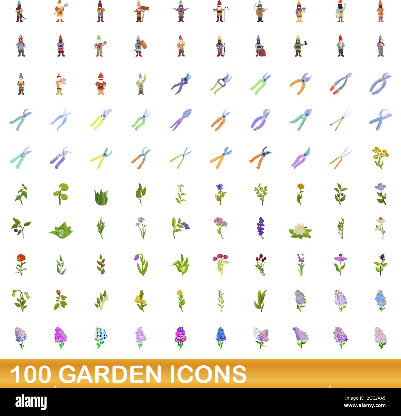 100 garden icons set. Cartoon illustration of 100 garden icons vector ...