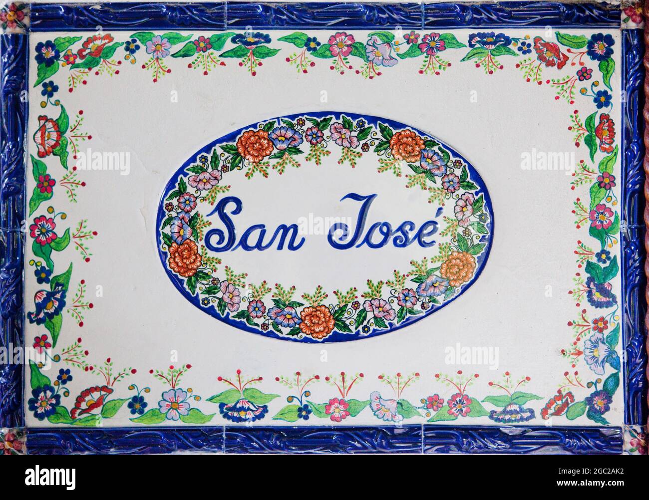 Hand-made 'San Jose' decorative tile. Stock Photo
