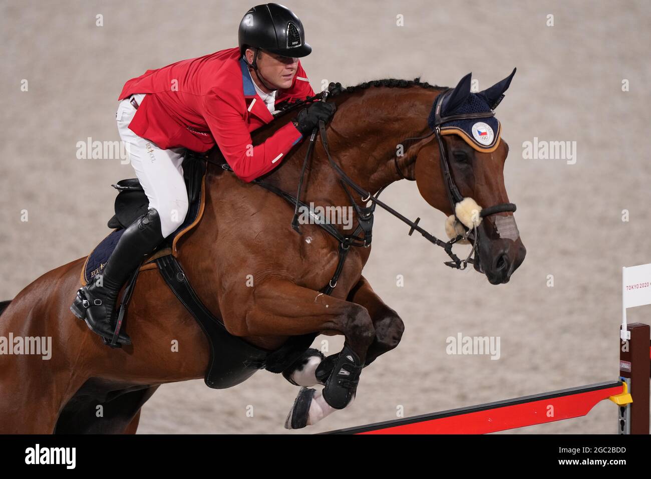 Tokyo, Japan. 06th Aug, 2021. Ales Opatrny from Czech Republic on Forewer in action in equestrian jumping team qualifying at Equestrian Park in Tokyo, Japan on August 6, 2021. Credit: Martin Sidorjak/CTK Photo/Alamy Live News Stock Photo