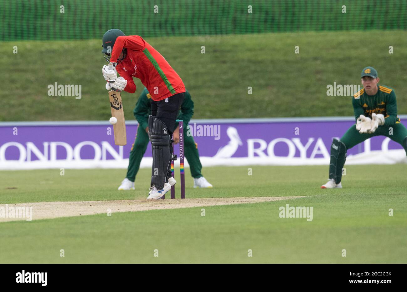 Group B Nottinghamshire Outlaws take on Leicestershire Foxes at the John Fretwell Sporting Complex in the Royal London One-day Cup, 2021. Stock Photo