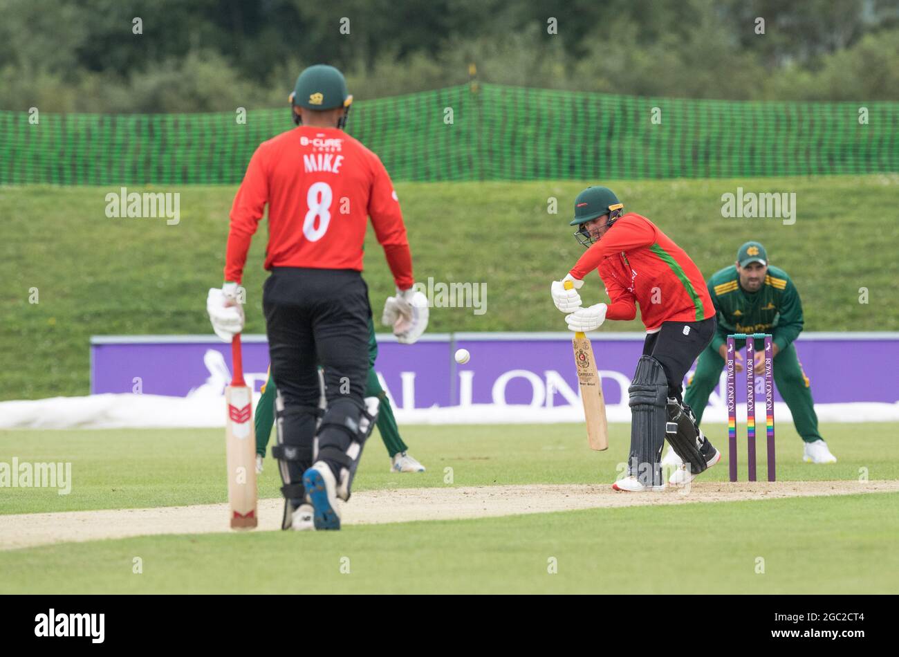 Group B Nottinghamshire Outlaws take on Leicestershire Foxes at the John Fretwell Sporting Complex in the Royal London One-day Cup, 2021. Stock Photo