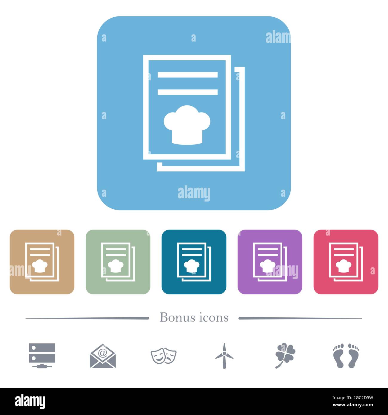 cookbook with chef hat white flat icons on color rounded square ...