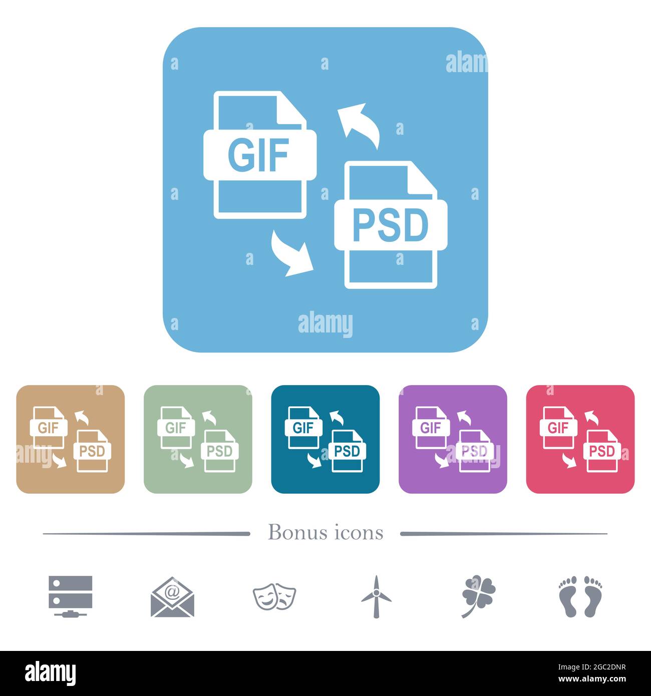GIF PSD file conversion white flat icons on color rounded square ...