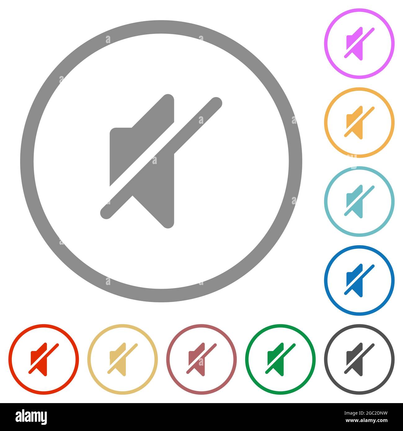 Mute solid flat color icons in round outlines on white background Stock Vector