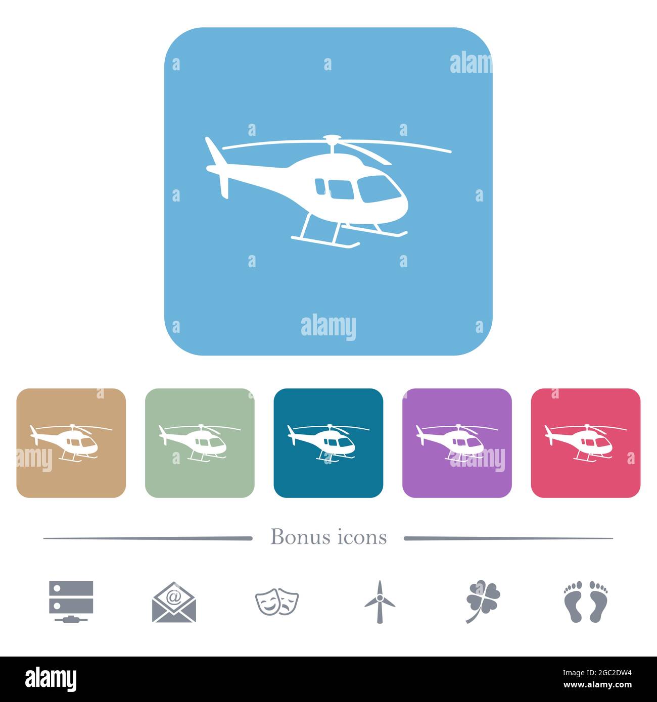 Helicopter silhouette white flat icons on color rounded square ...