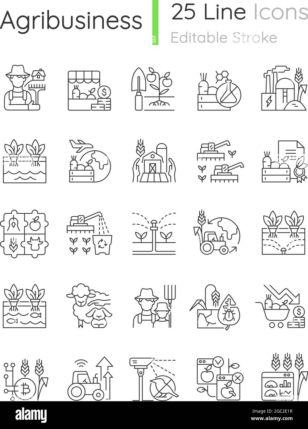 Agriculture related linear icons set Stock Vector