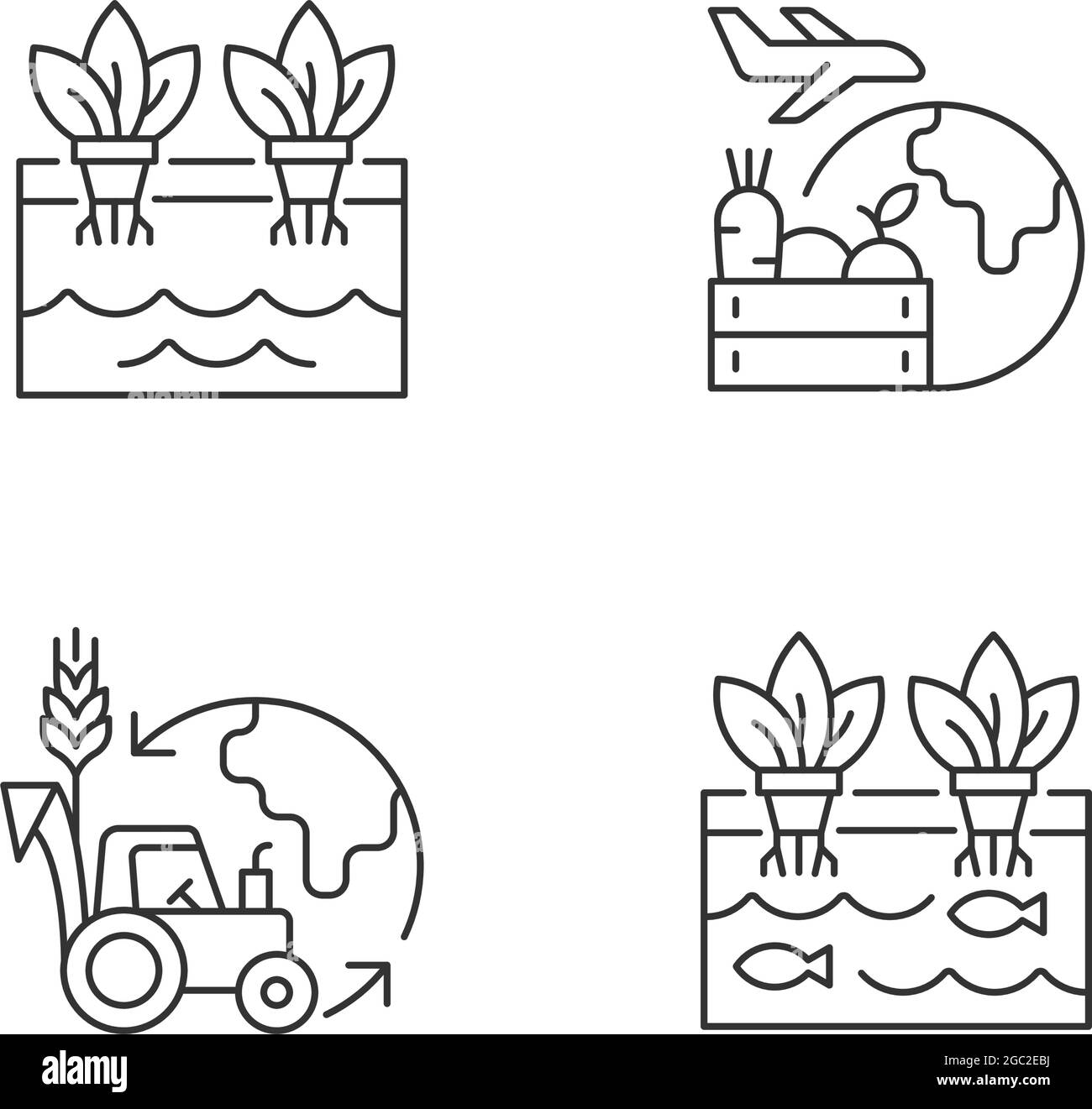 Environmental farming linear icons set Stock Vector