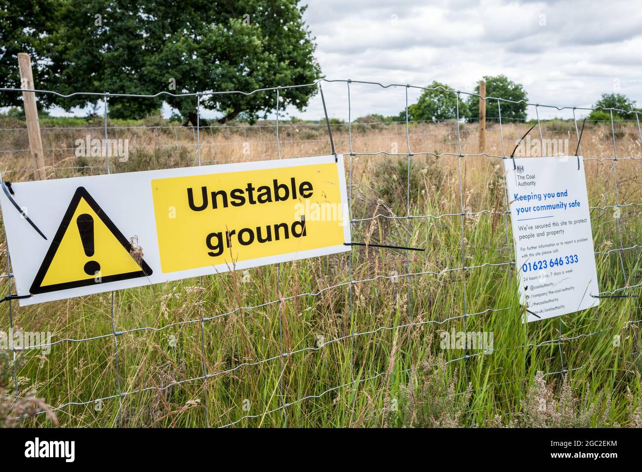 The Coal Authority warning notice of unstable ground Stock Photo - Alamy