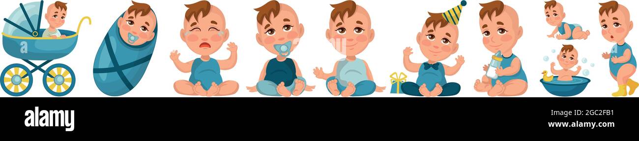 Set realistic little baby boy from toddler to one year old - Vector ...