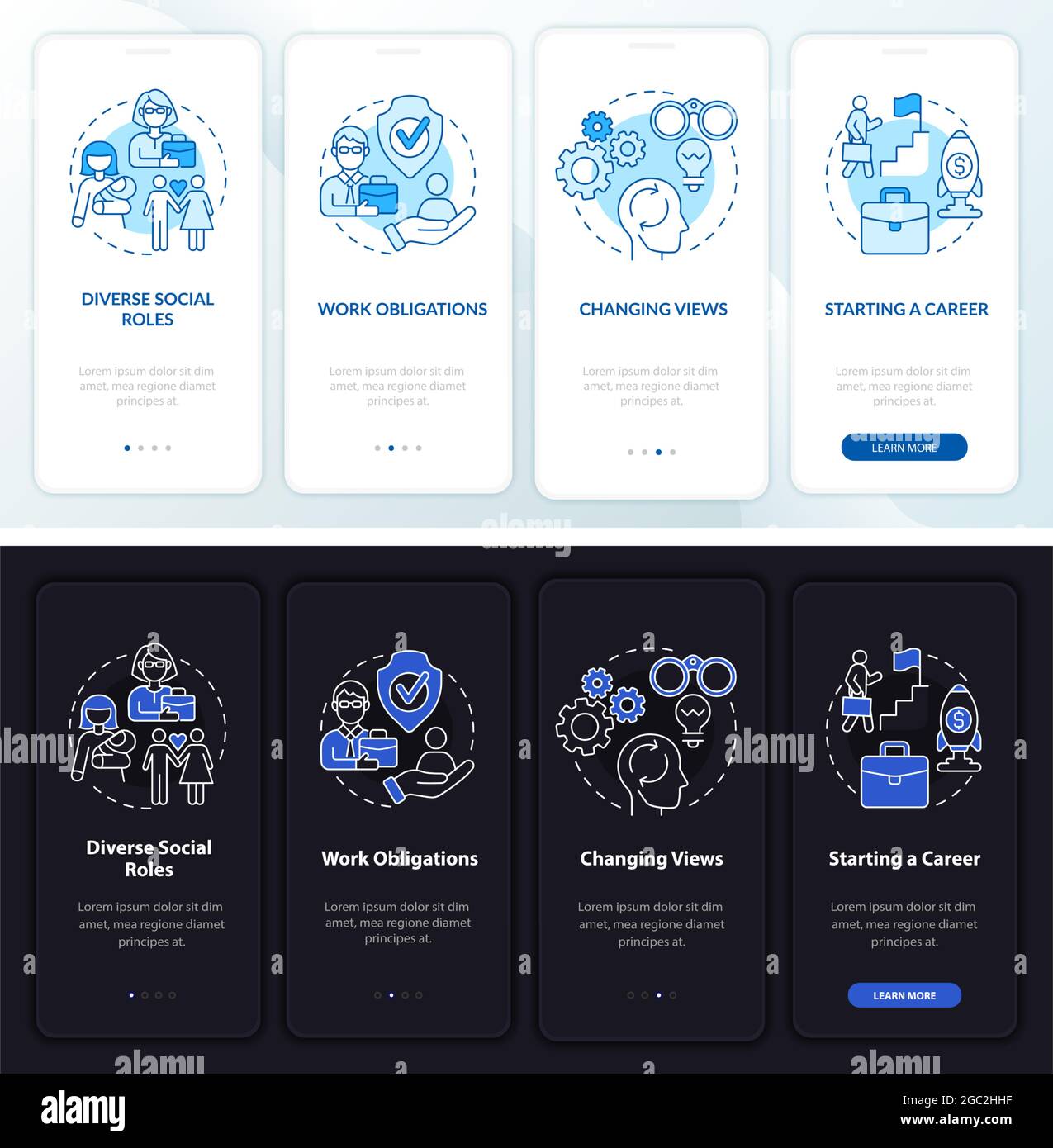 Starting a career onboarding mobile app page screen Stock Vector