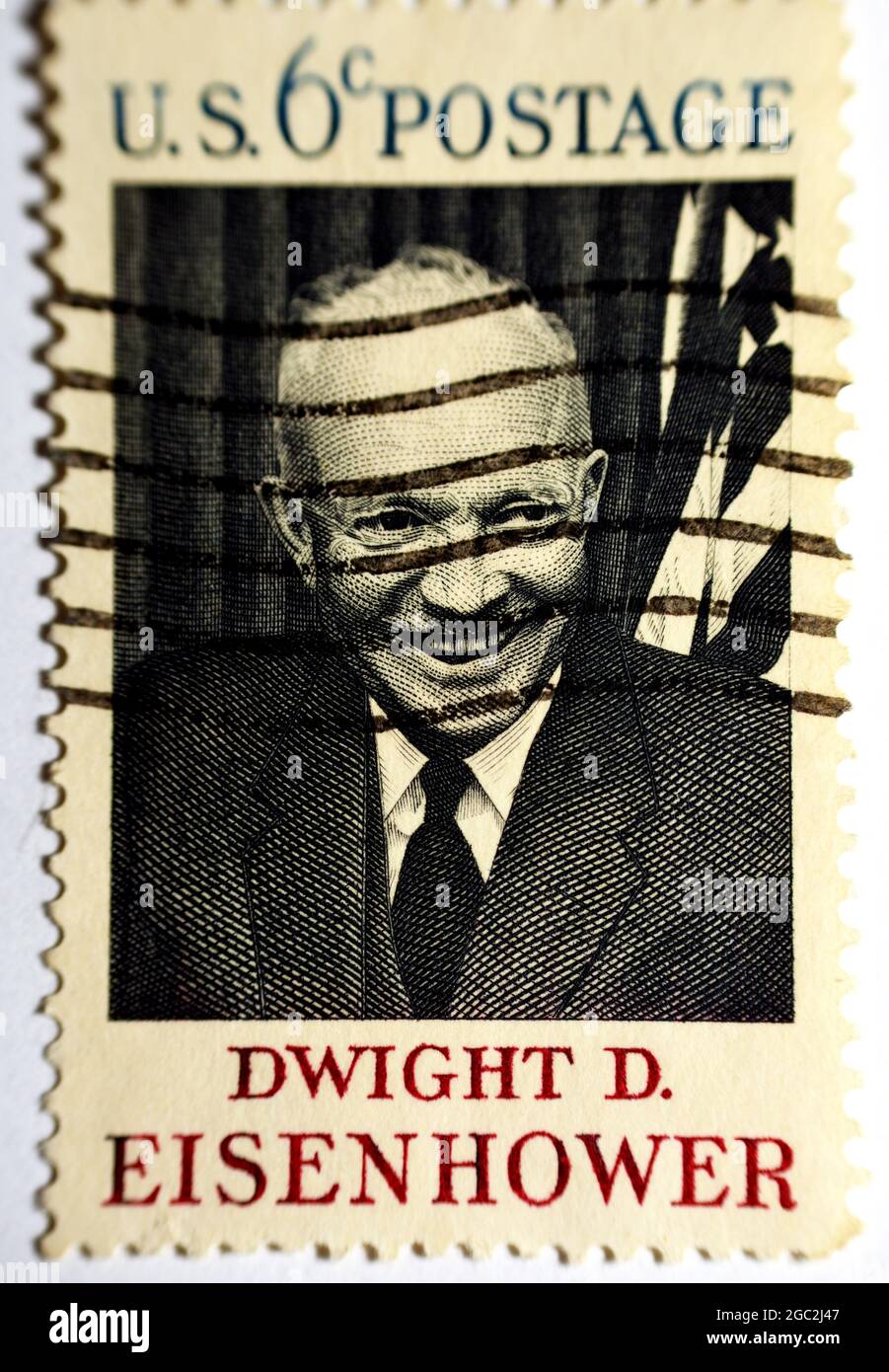 A postage stamp printed in United States Of America shows Dwight D