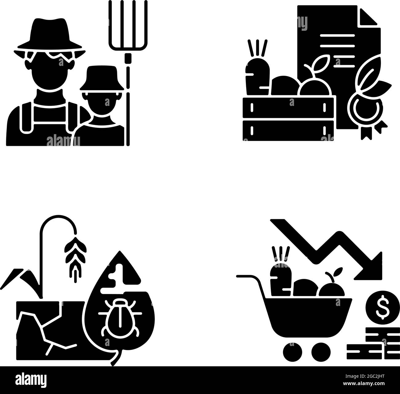 Agribusiness black glyph icons set on white space Stock Vector Image ...