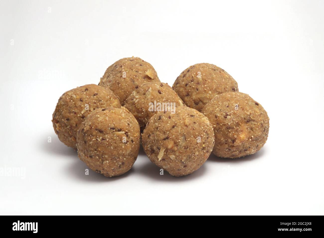 Fenugreek Laddu Made From Fenugreek Seeds, Saunf And Jaggery, or Methi Ke Laddu or Methi ki Pinni Stock Photo