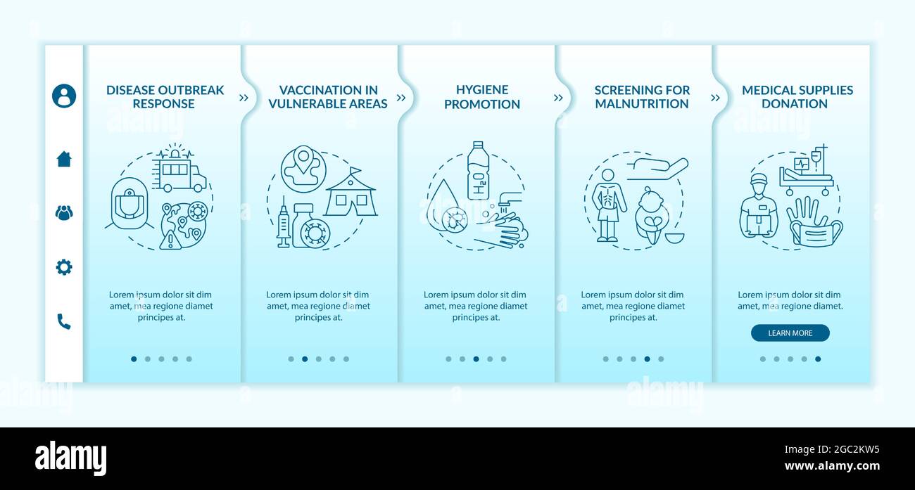 Humanitarian health assistance onboarding vector template. Stock Vector