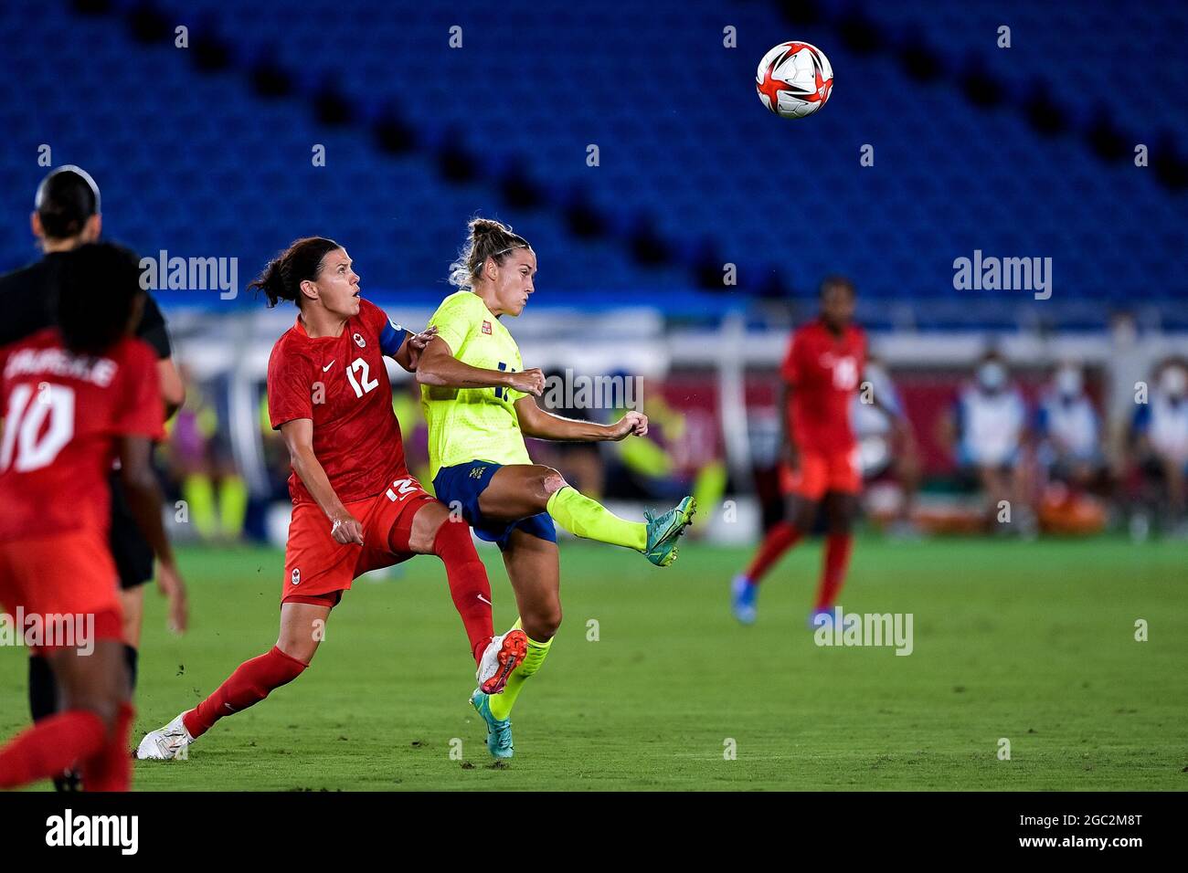 Yokohama, Japan. 06th Aug, 2021. YOKOHAMA, JAPAN - AUGUST 6: Christine Sinclair of Canada and Filippa Angeldal of Sweden during the Tokyo 2020 Olympic Womens Football Tournament Gold Medal match between Sweden and Canada at International Stadium Yokohama on August 6, 2021 in Yokohama, Japan (Photo by Pablo Morano/Orange Pictures) Credit: Orange Pics BV/Alamy Live News Stock Photo