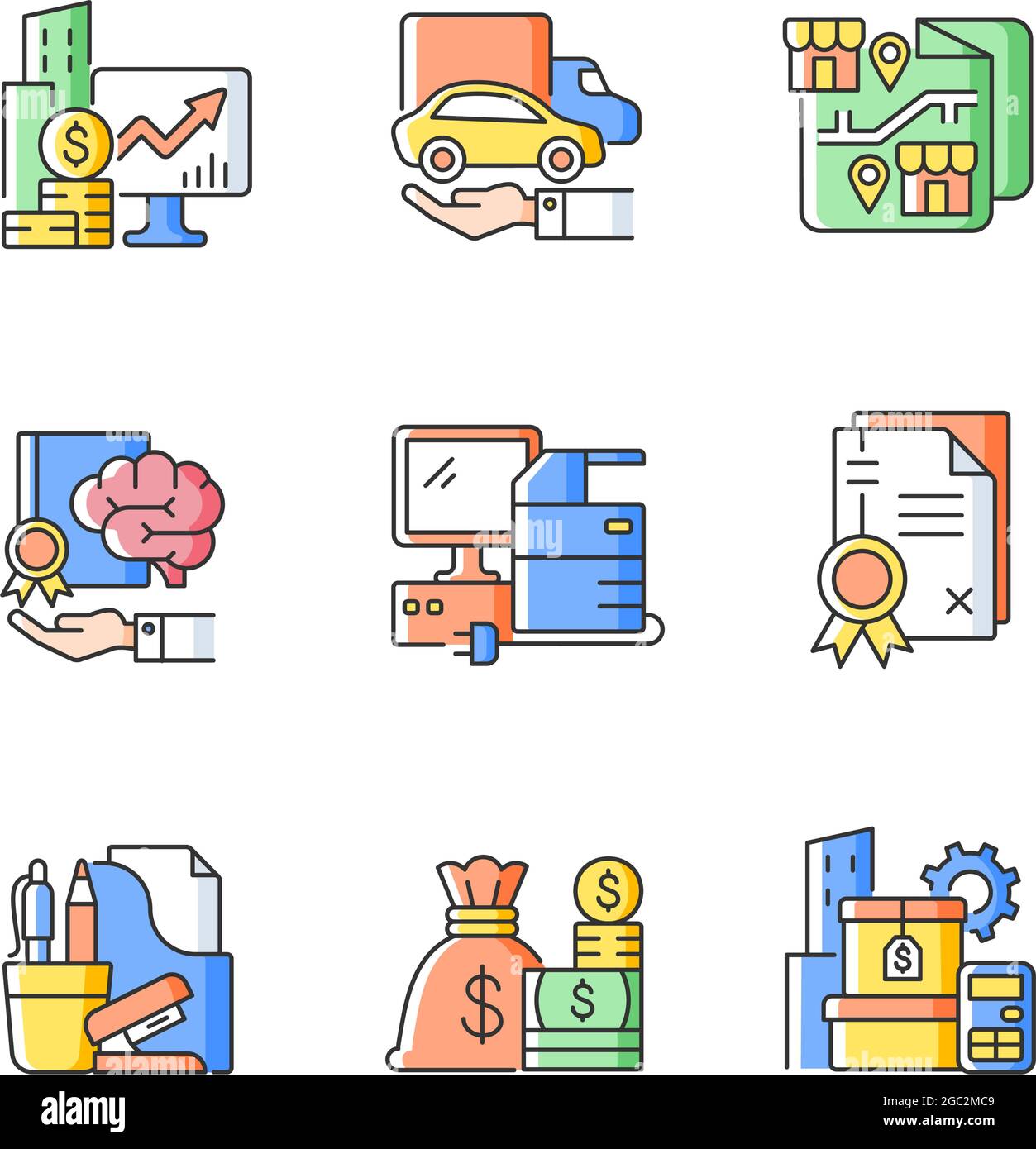 Office supplies and technical equipment RGB color icon Stock Vector