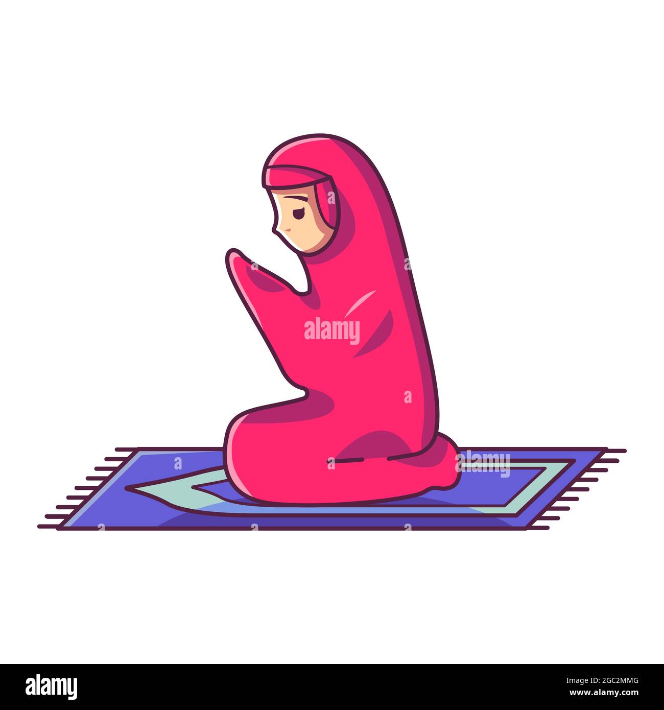 Muslim woman praying. Cartoon style illustration Stock Vector