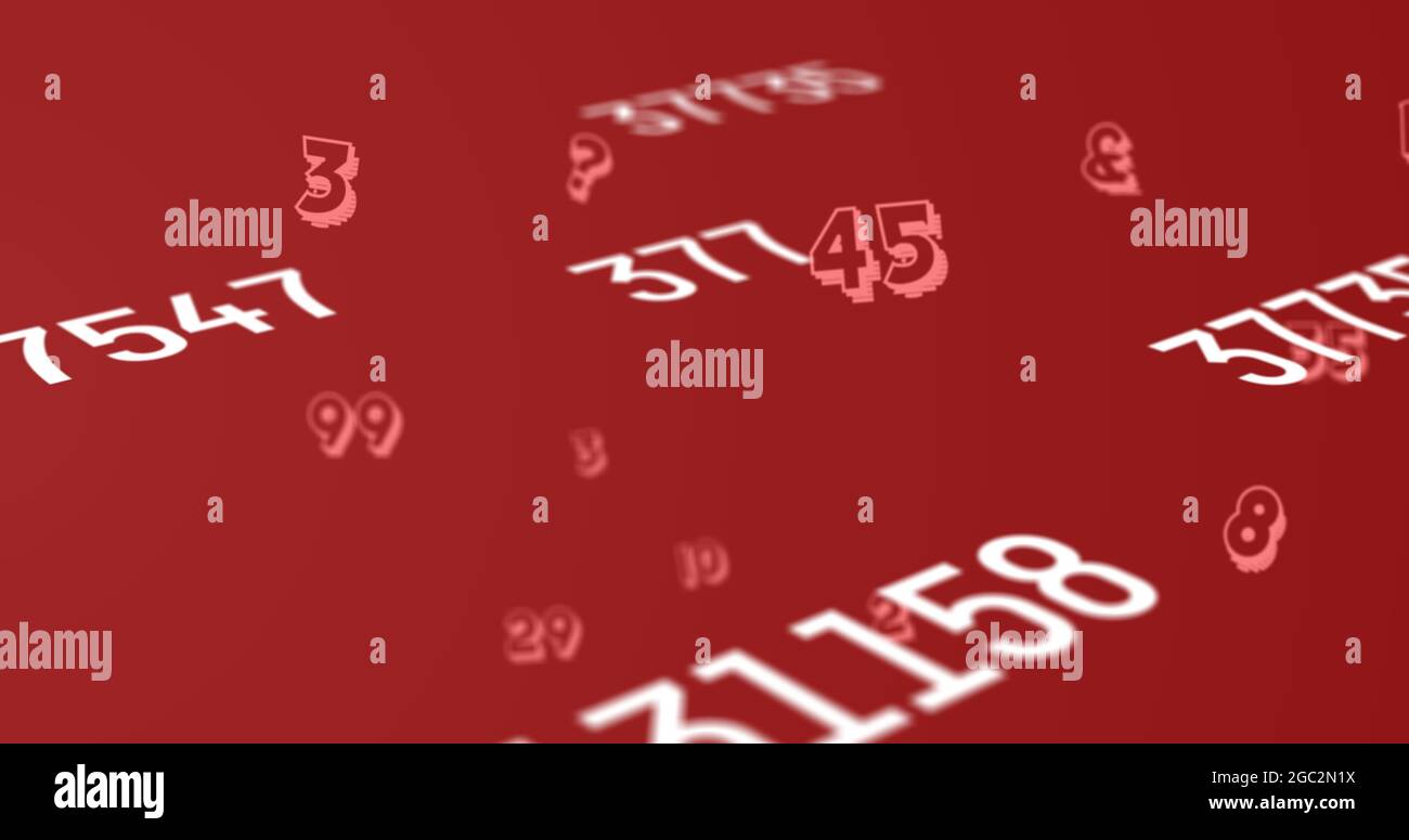 Digital image of multiple changing numbers floating and moving against