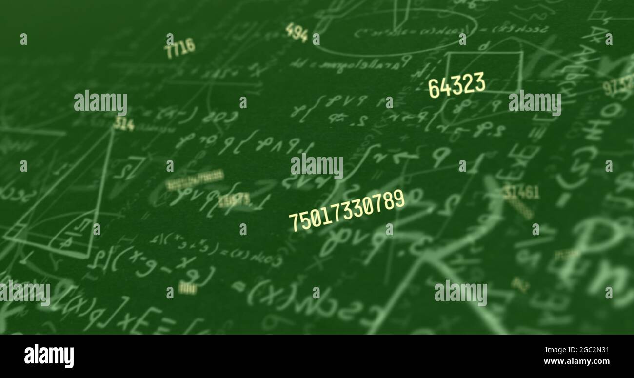 Digital image of multiple changing numbers floating against
