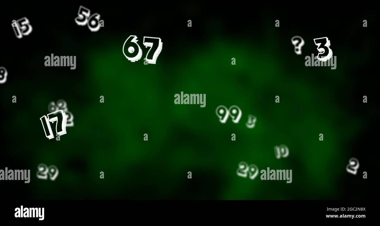 Digital image of multiple numbers floating against green and black ...