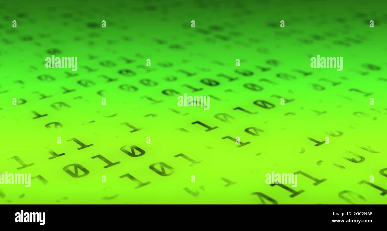Digital image of binary coding data processing against neon green background Stock Photo