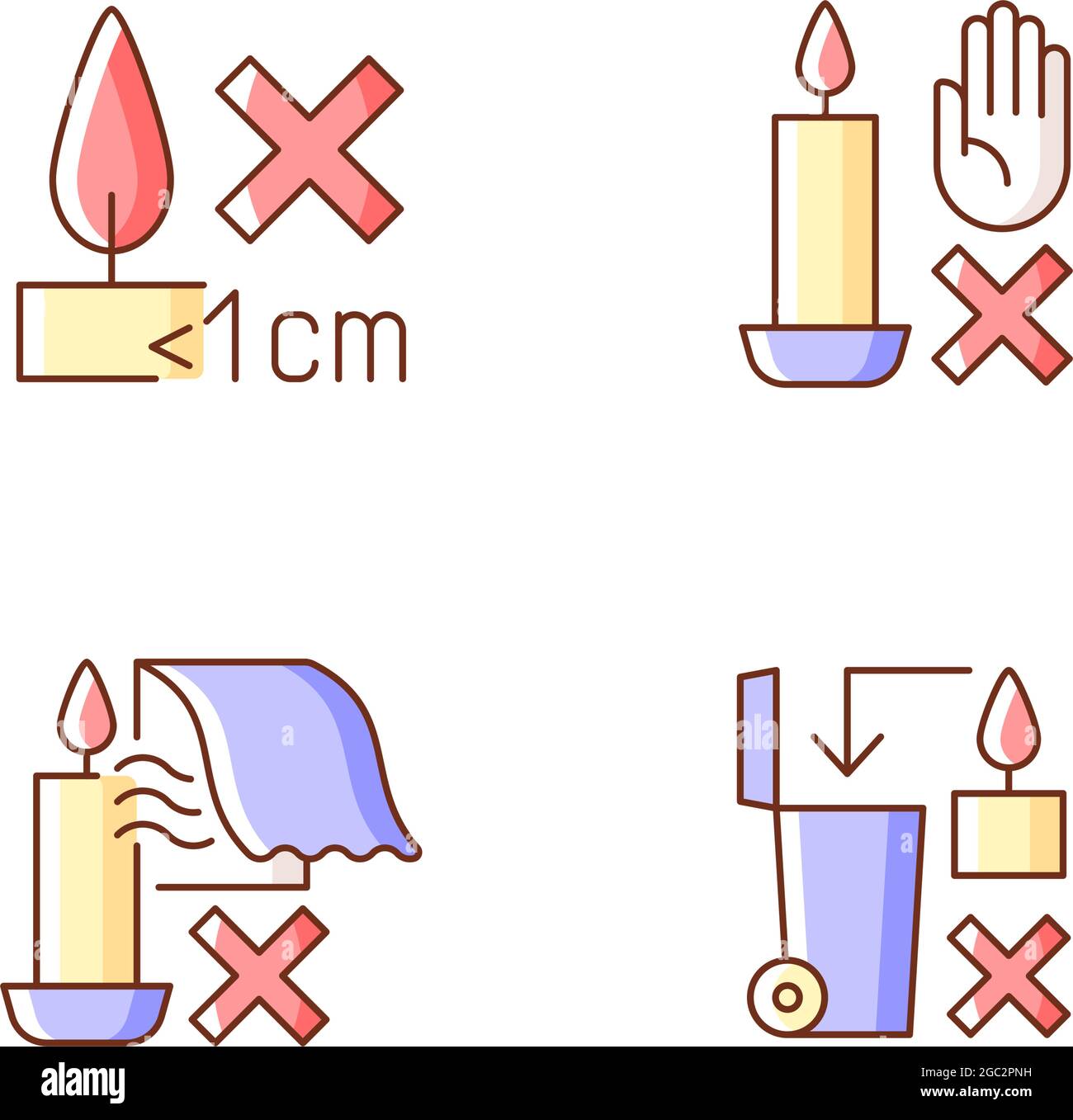 Safety label for handmade candles RGB color manual label icons set