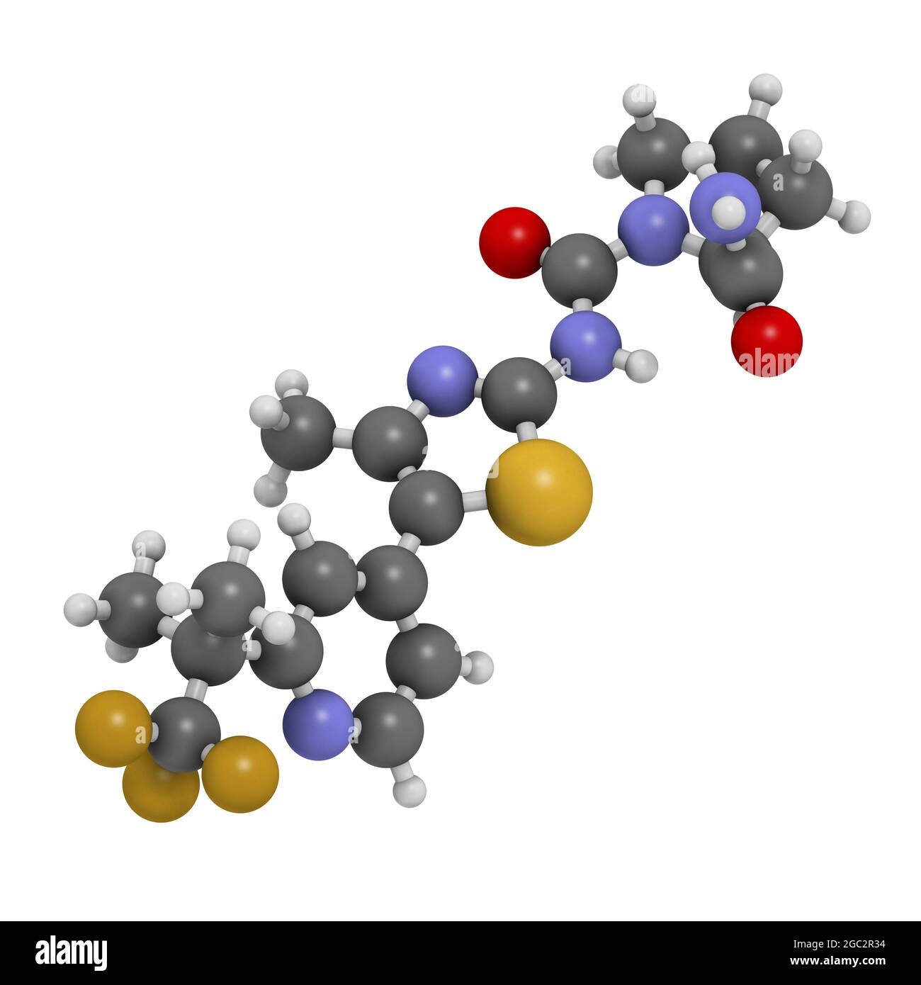 Alpelisib cancer drug molecule (PI3K inhibitor). 3D rendering Stock