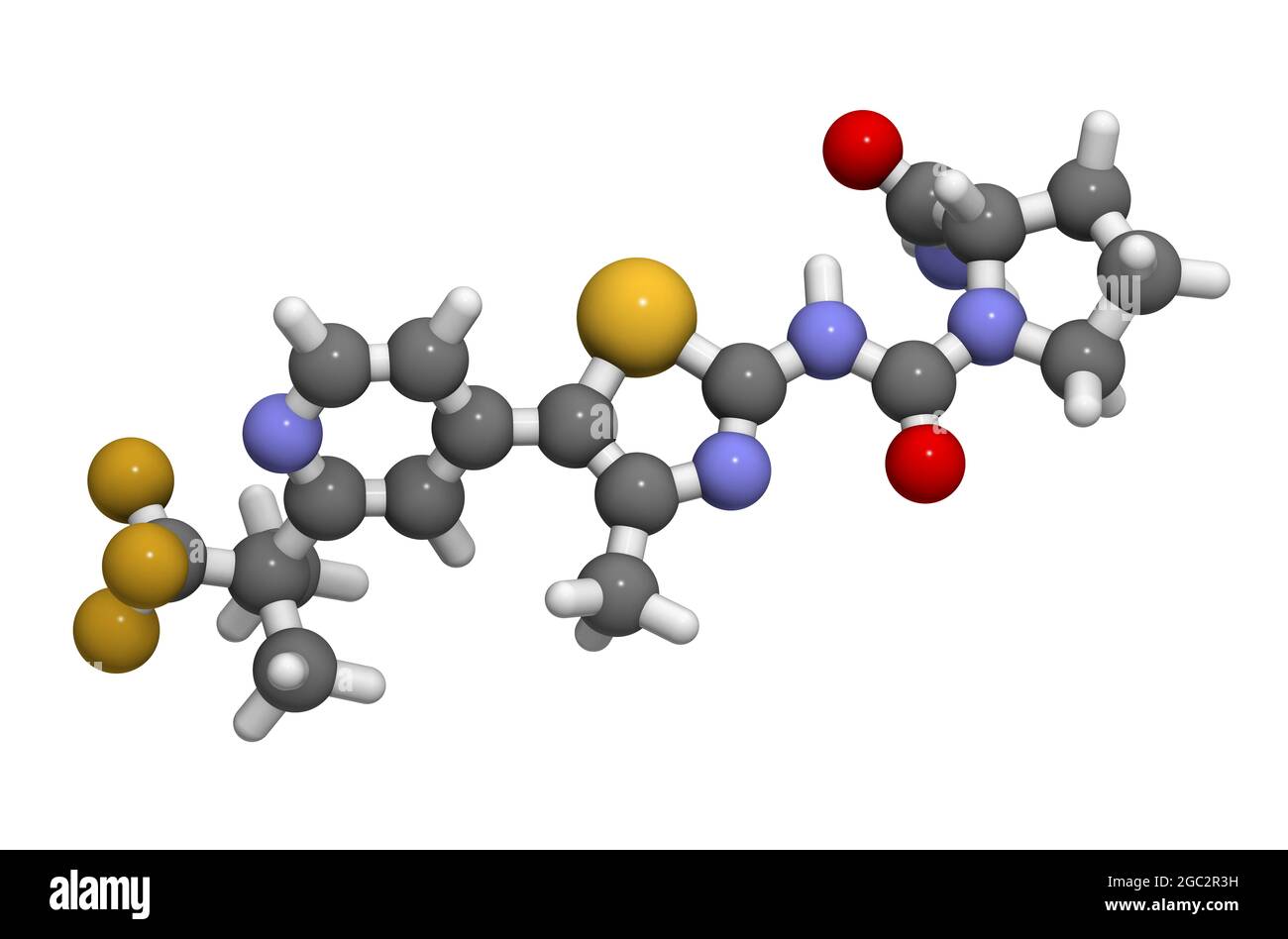 Alpelisib cancer drug molecule (PI3K inhibitor). 3D rendering Stock