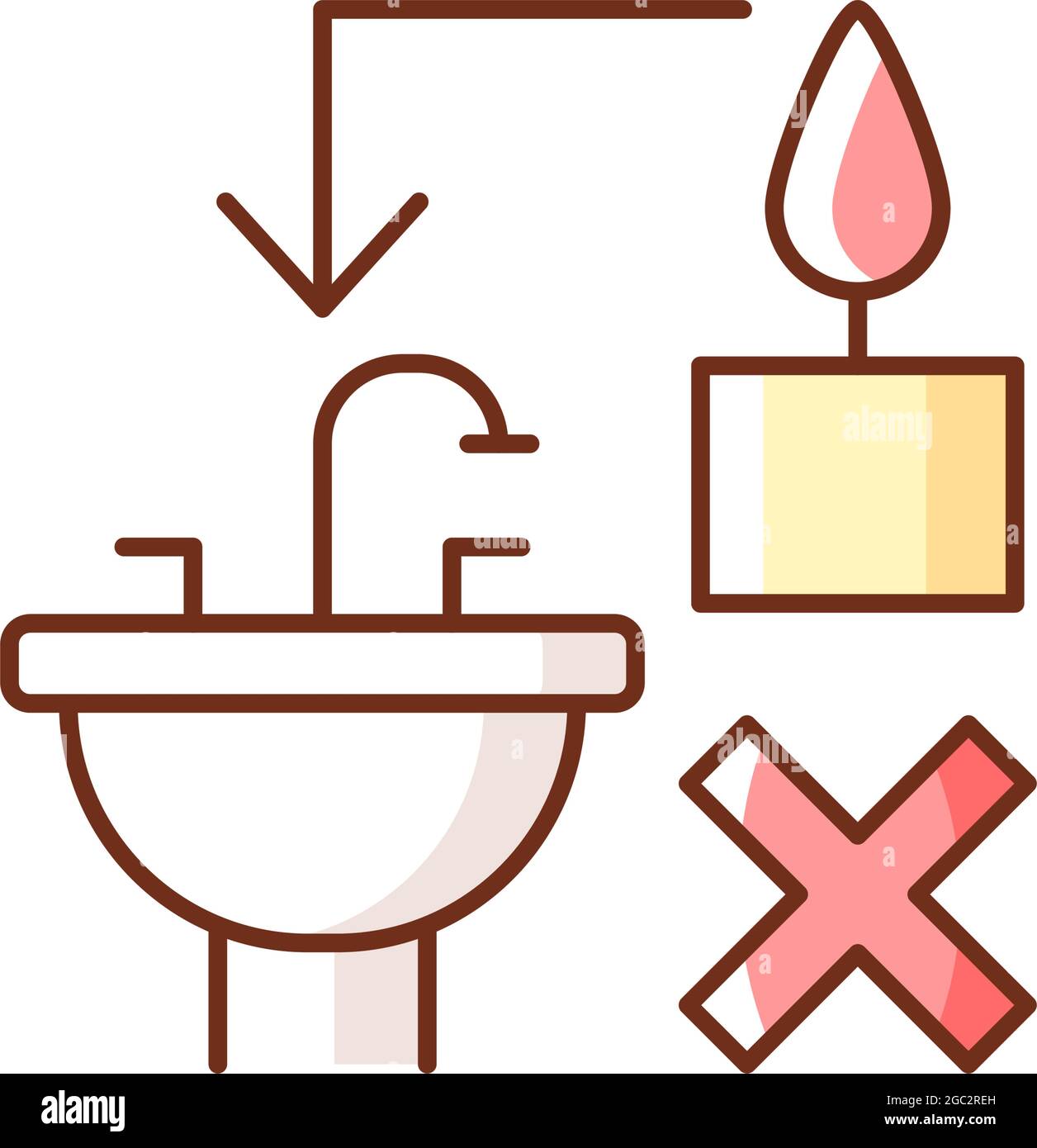 Never throw hot wax down sink RGB color manual label icon Stock Vector