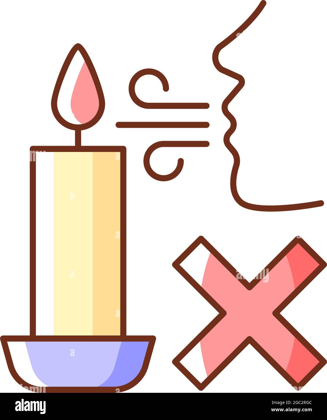 Never blow out candle flame RGB color manual label icon Stock Vector