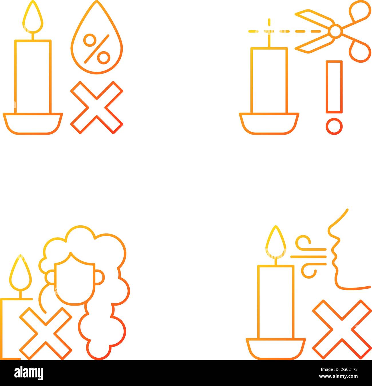 Candle safety warning gradient linear vector manual label icons set