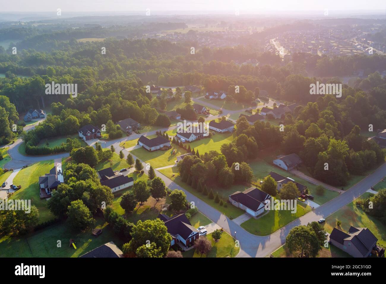 Aerial view on the Boiling Springs town of a small town residential
