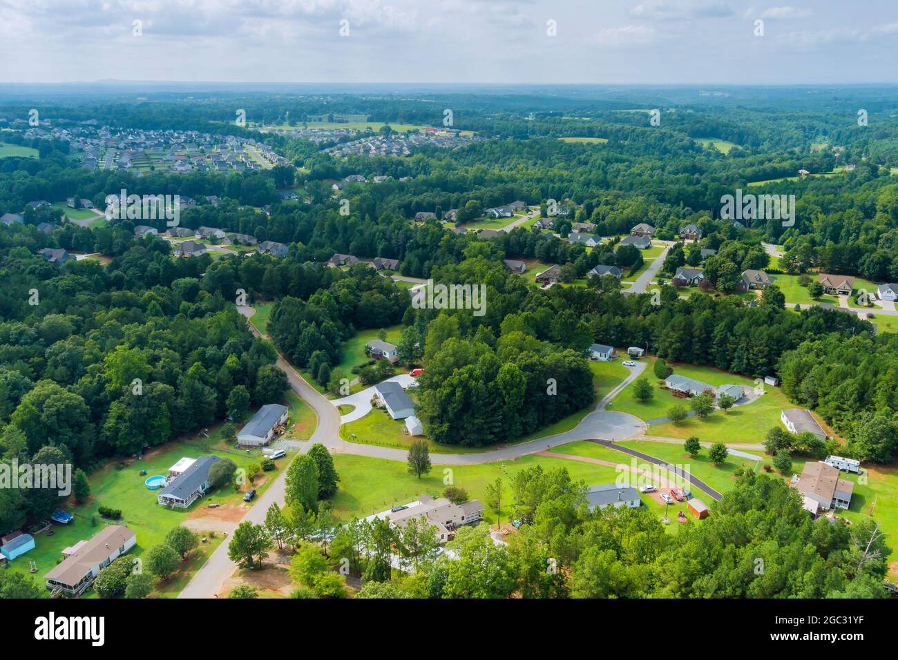 Panorama aerial view a Boiling Springs small town of residential