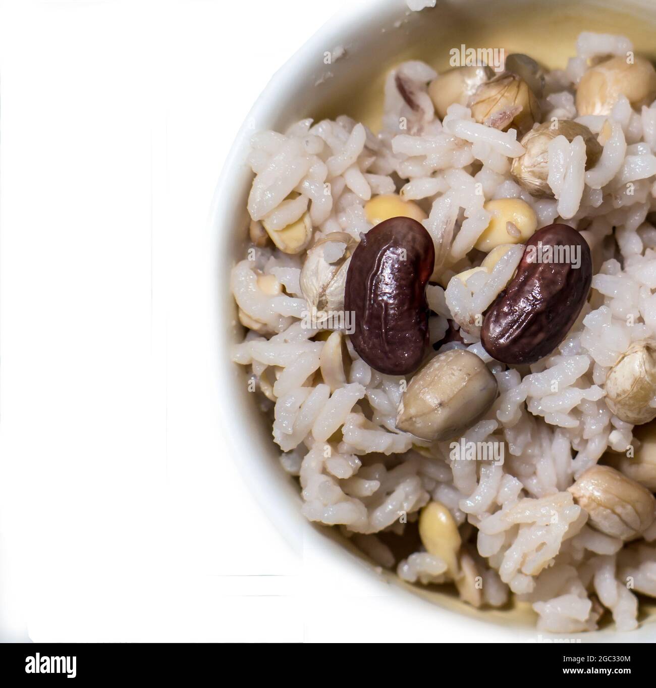 Mixed beans with cooking rices isolated on white background,Healthy
