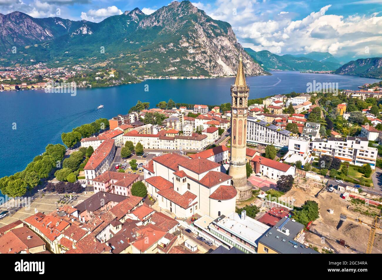 Town of Lecco aerial panoramic view, Como Lake in Lombardy region of Italy Stock Photo
