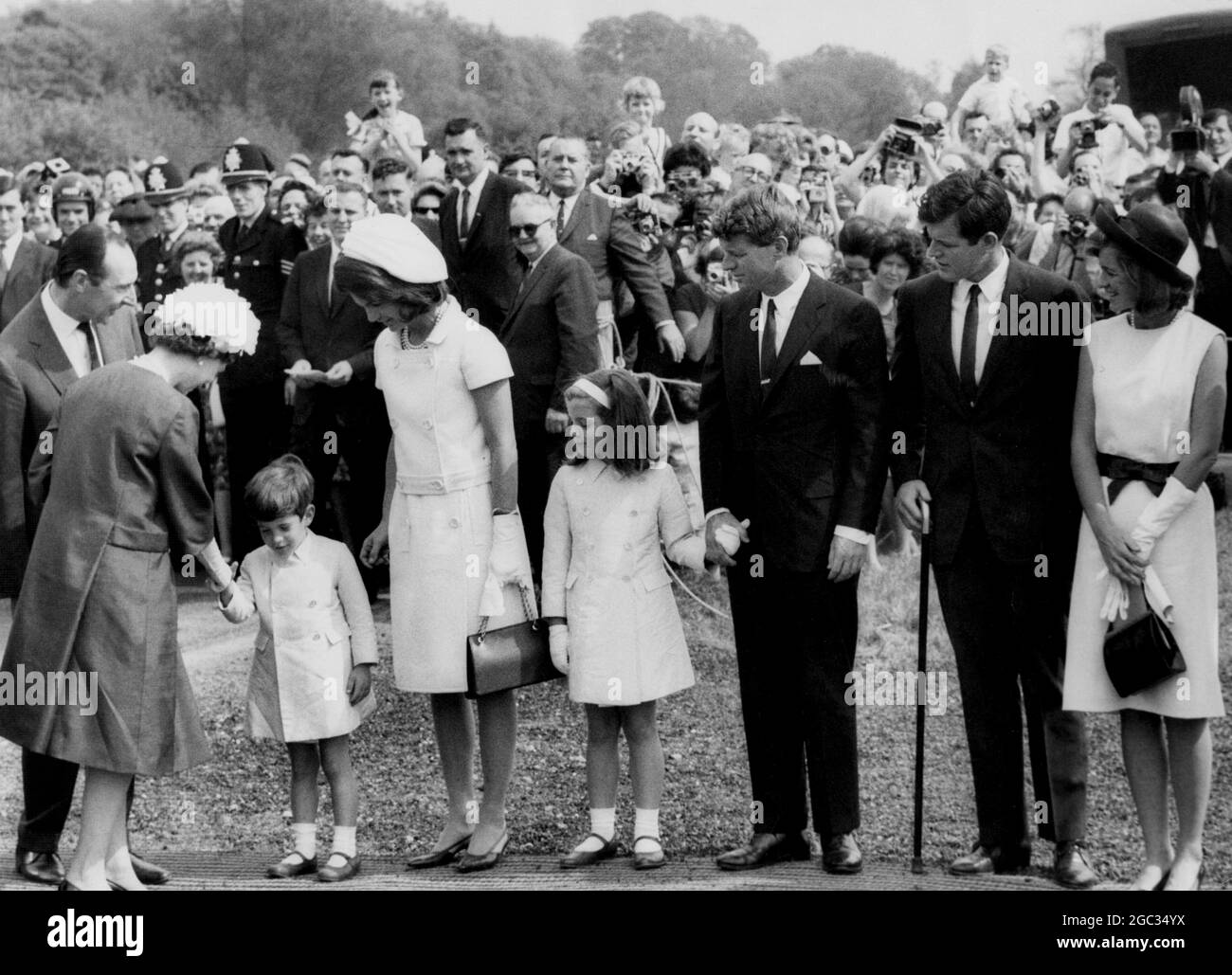 Hm The Queen Elizabeth Ii Mets Young John Kennedy 4 On Her Arrival At Runnymede Other Kennedy S Waiting To Be Introduced To Her Majesty Are Mrs Jacqueline Kennedy Caoline Robert Edward 14th